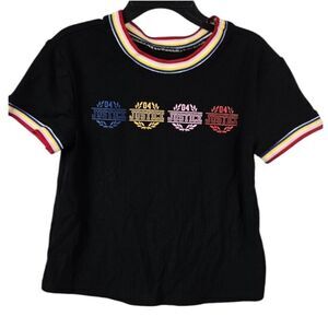 Justice Girls XS 5/6 Kids Fashion Short Sleeve Black Tee 90s Collection T-Shirt